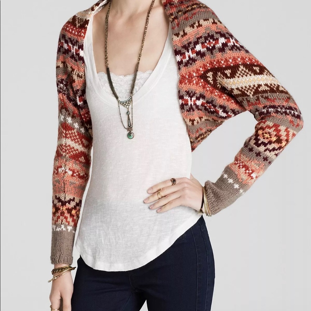 Free People Taupe Combo Carnival Shrug Sweater